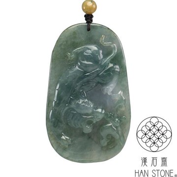 【漢石齋】天然翡翠A貨 虎虎生威玉佩吊墜 冰糯種飄花(45*75*9mm)
