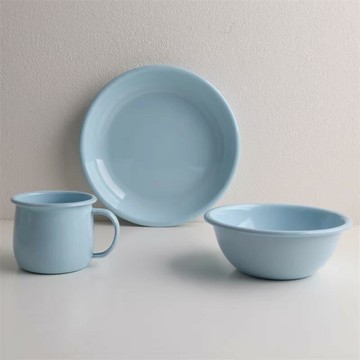 【物美價廉】印象搪瓷 出口丹麥 天藍色搪瓷馬克杯深盤意大利面盤沙拉酸奶碗
