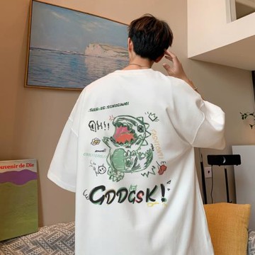 卡通涂鴉短袖t恤男夏季青少年男裝帥氣學生初中生純棉半截袖體恤