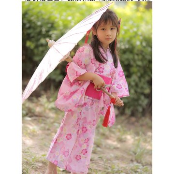 包郵日本兒童振袖正裝和服浴衣女配套腰封頭飾日式和風櫻花童裝