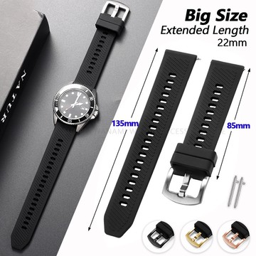 22 毫米大尺寸加長矽膠錶帶快速釋放黑色橡膠防水軟錶帶男士運動潛水腕帶智能手錶
