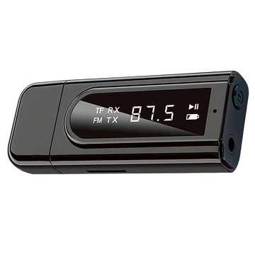 HANLIN 全能USB藍牙發射接收器  藍牙5.0  TF卡播放/FM發射  適用於喇叭/汽車/電腦/電視/投影機等  USBK9  黑色  1盒