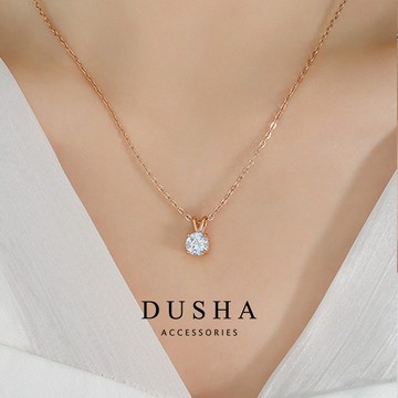 純鋼項鍊 璀璨之星玫瑰金透明白彩鑽鎖骨項鏈－DUSHA STEEL 杜莎鋼飾