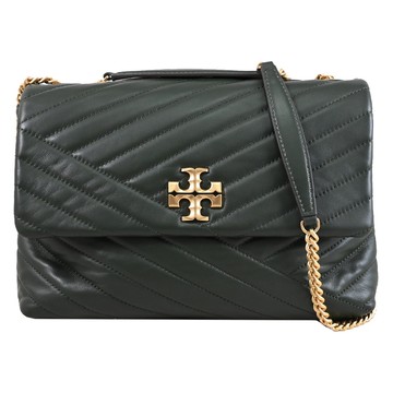 TORY BURCH 90446 KIRA 絎縫皮革翻蓋肩背/斜背鍊包.灰綠