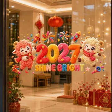 💢臺灣出貨💢2027福氣小羊入戶門新年玻璃靜電窗貼節日創意裝飾氛圍佈置畫無痕