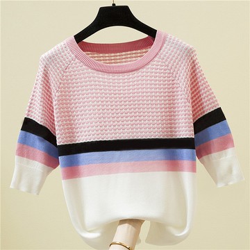 品牌折扣店商場專柜撤柜剪標女裝特價夏天千鳥格冰絲針織衫女短袖