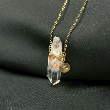 南非橘河水晶 綴 黃碧璽| 稀有礦 平衡 穩定 附316鋼鍊 天然原礦項鍊 S25AQ07-001