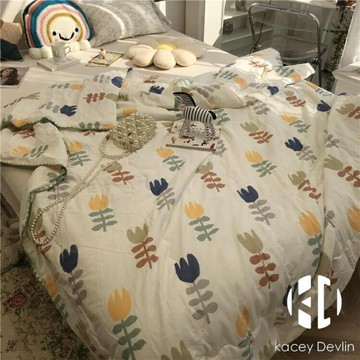 雙層紗柔軟田園郁金香美式單雙人夏涼被夏季薄被子空調被被芯【聚物優品】