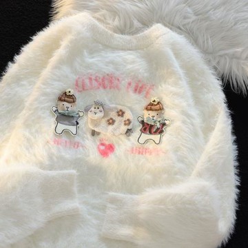 軟糯寬松套頭毛衣秋冬女白色2024新款馬海毛針織衫慵懶高級感外套