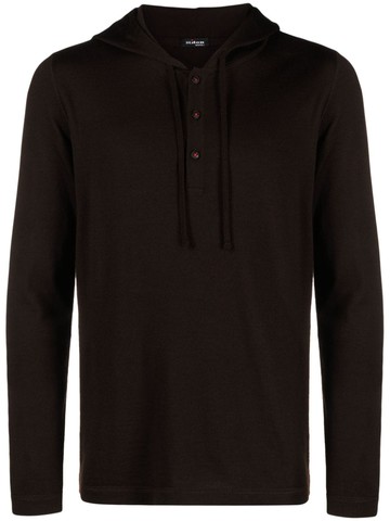 Kiton - button-up fine-knit hooded jumper - men - Silk/Cashmere - M - Brown
