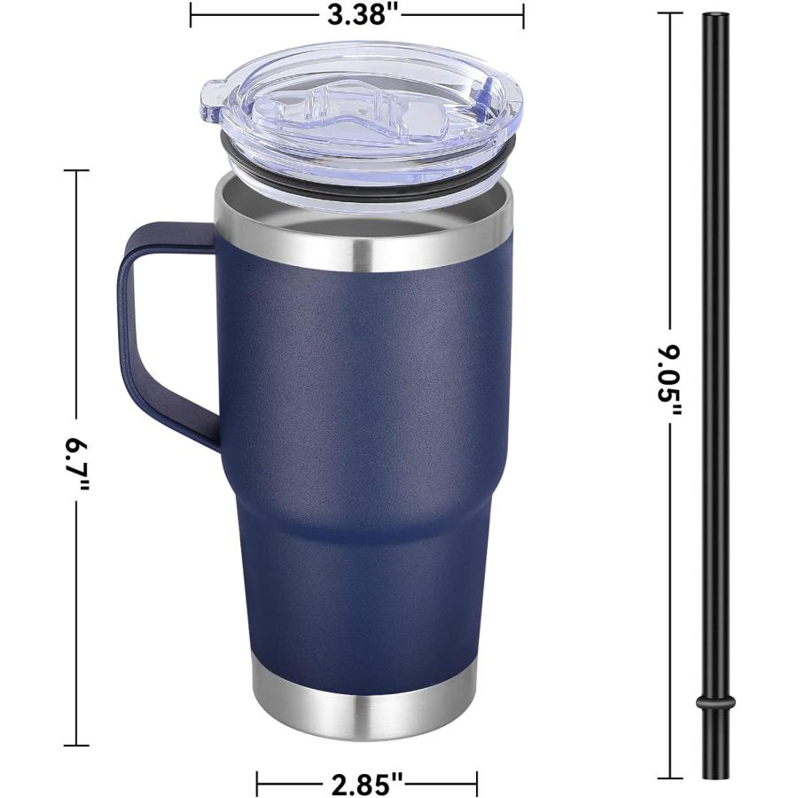 Abbrevi 20 oz Stainless Steel Tumbler with Handle Metal Insulated Coffee Travel Mug with Handle Double Wall Tumbler Cup with Handle and Lid  Navy B