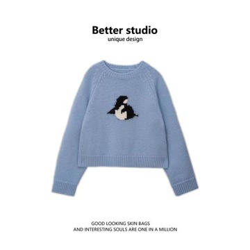 慵懶風毛衣女2024秋季新款插肩袖保暖針織衫小個子短款百搭上衣潮