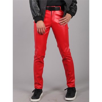 春秋中青年男士皮褲彈力修身時尚防水白色表演酒吧機車網紅理發廊