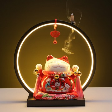 招財貓存錢筒 招財貓擺飾 倒流香擺件 招財貓燈圈 創意家居擺件 可愛陶瓷存錢桶 開幕開店送禮 交換禮物