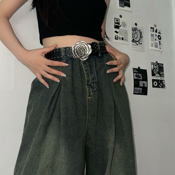 【台灣公司 可打統編】免運 玫瑰花朋克風腰帶女皮質鉚釘裝飾百搭個性小眾設計感風按扣皮帶女 可開發票 全館五折 工廠現貨直銷 新品特價 z9211