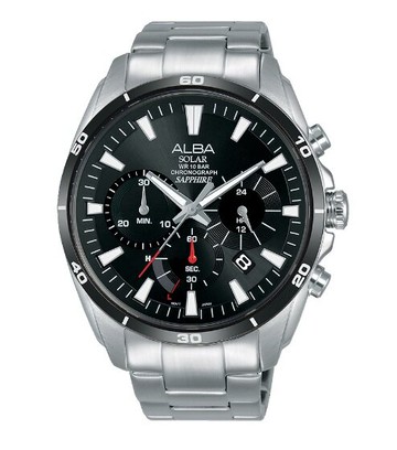 ALBA 雅柏 VR42-X014D(AZ5003X1) 時尚型男太陽能三眼計時腕錶/ 黑*銀 44mm｜樂天全館特惠中★指定刷卡回饋10%