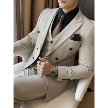 皮爾卡丹西服套裝男士高級感雙排扣商務西裝新郎結婚正裝伴郎禮服