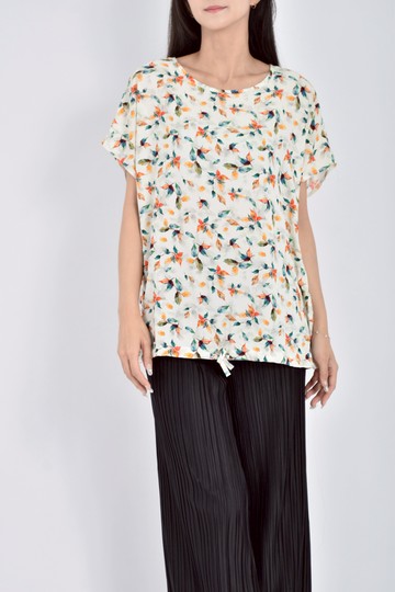 加購優惠(XL) 滿版樹葉印花白色短袖上衣