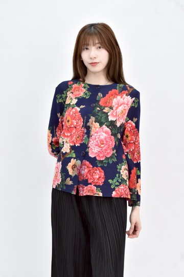 (S) a a a 藍色長袖花紋外套