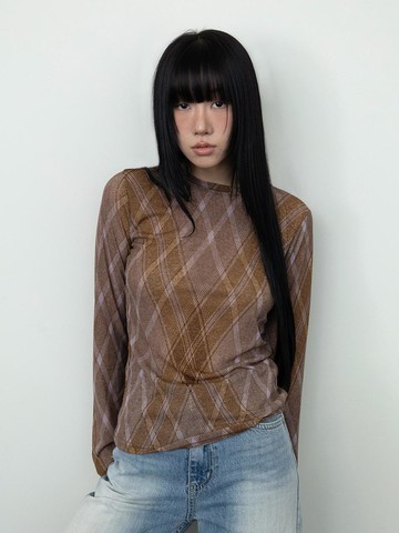 SHEER CHECK LONG SLEEVE T-SHIRT (3COLOR)