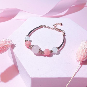 真姻緣 愛情運 紅紋石 粉晶  月亮石 水晶手鏈 天然