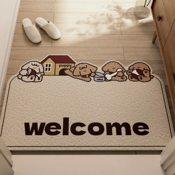 AFAMIC 艾法 萌寵WELCOME迎賓 歡迎光臨刮泥玄關腳踏墊 絲圈印花地墊  貴賓卡其  80 x 50 x 0.8cm