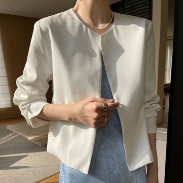 [米蘭精品] 現貨+預購 女外套高級緞面西裝外套絲質外套法式絲綢外套天絲西服-氣質無扣簡約2色74lc98