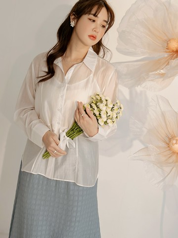 透肌微光澤假兩件襯衫