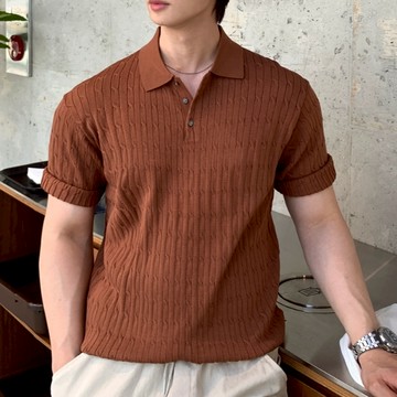 【Metanoia】韓國設計 針織翻領麻花短袖上衣