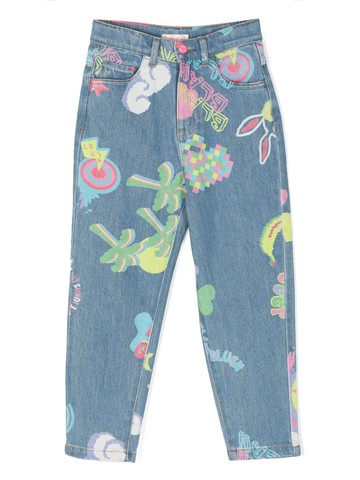 Billieblush - graphic-print tapered jeans - kids - Spandex/Elastane/Cotton - 10 yrs - Blue