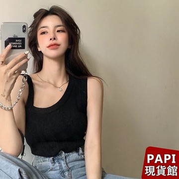 【PAPI】不對稱針織背心 春夏新款韓系INS性感貼身氣質網紅低胸無袖坑條背心 吊帶背心 無袖背心女【Y036】