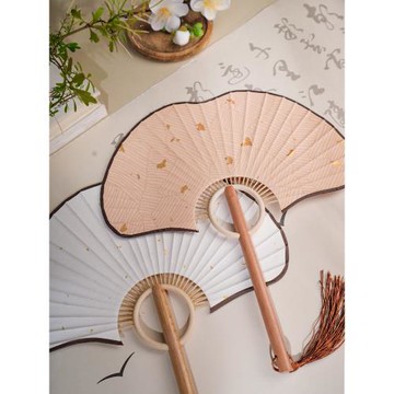 韻江南古風文創團扇銀杏櫸木柄宣紙扇子空白半生熟書法手寫diy