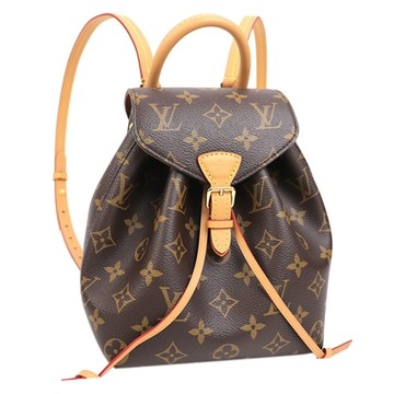 LV M45502 MONTSOURIS花紋LOGO Monogram帆布釦式束口後背包(BB/咖啡)