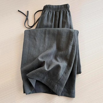＊ORead＊亞麻鬆緊腰直筒休閒褲(碳黑色S~XL)