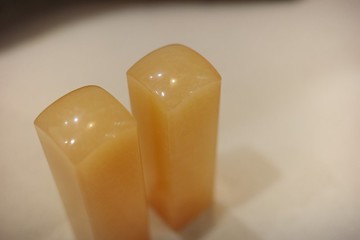 【好石多磨】黃玉石_玉石印章_夫妻結婚對章_方章