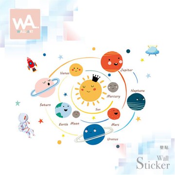 【WA Wall Art】無痕設計時尚壁貼 兒童房 學習 宇宙 星球 火箭 太空人 不傷牆 自黏防水貼紙 48
