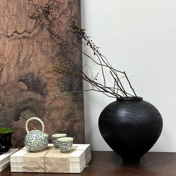 擺件 裝飾品 家裝  免運 開立發票 現代意式極簡黑色木紋花器法式簡約擺件茶室書房桌面家居樹脂花瓶樣板房裝飾 抽象擺件 拍攝道具