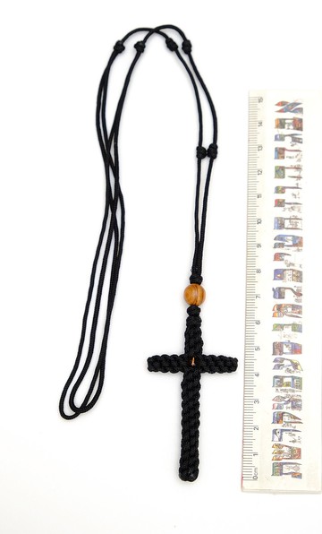 項鍊 手工編織十字架搭配進口橄欖木珠 頸圍長度可調整 黑色 8108