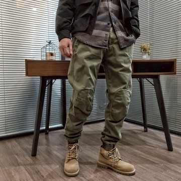 秋季休閒褲男 多口袋彈力工裝褲潮流運動哈倫褲耐磨束腳長褲子男