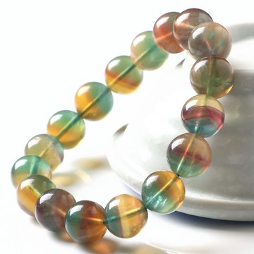 稀有冰種螢石手鏈女男款 聚寶盆西瓜雙色螢石手串水晶飾品 送證書