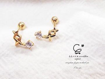 s925純銀鎖扣耳釘星閃 鋯石 純銀耳環 925純銀 鍍黃金 晶晶工坊-love2hm 241301