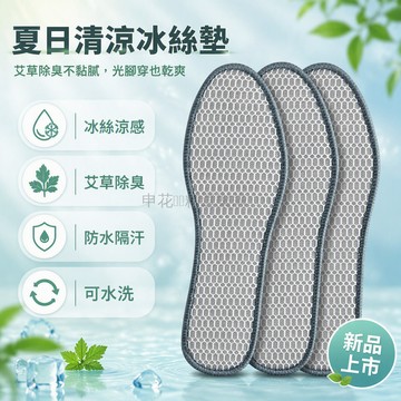 台灣出貨 冰絲涼感除臭鞋墊 透氣防滑冰絲網布 防水底布阻隔汗水 可水洗不變形 艾草除味涼席鞋墊 夏季光腳穿著專用