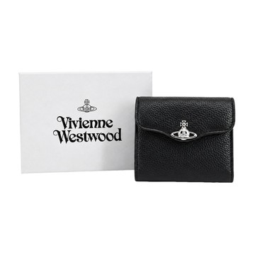 Vivienne Westwood Hunter 弧形翻蓋荔枝皮革三折短夾-黑