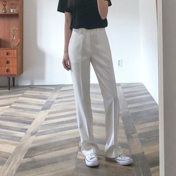 韓國直筒褲修身顯瘦女長褲休閑百搭2024韓版春夏新款潮流黑白工裝