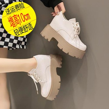 11cm內增高單鞋英倫風小皮鞋厚底松糕坡跟低幫顯瘦春秋新款休閑鞋