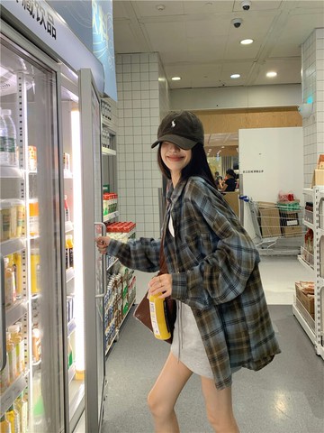 【missy shop】夜幕湛藍格紋襯衫磨毛棉外套-76069