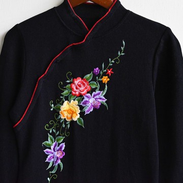 【蛋植物古著】蜿蜒藤花針織刺繡古著旗袍