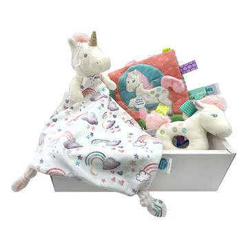 Mary Meyer 蜜兒 臻藏禮盒 Set 3個  柔軟手搖鈴 + 標籤動物安撫沙沙紙 + 柔軟安撫巾  獨角獸  1盒