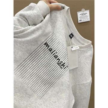 重磅純棉美式復古圓領衛衣男女秋冬銀狐絨薄款設計感小眾長袖上衣