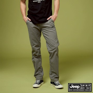 JEEP 男裝 大腳怪織帶棉質長褲-灰色